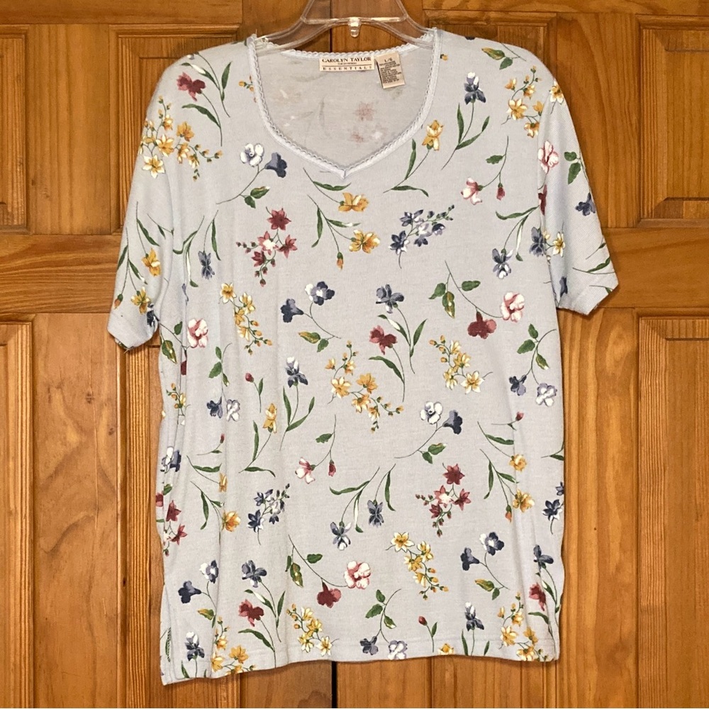 NWOT Carolyn Taylor Essentials Vintage 90s Top Short Sleeve Blouse Blue Size L
